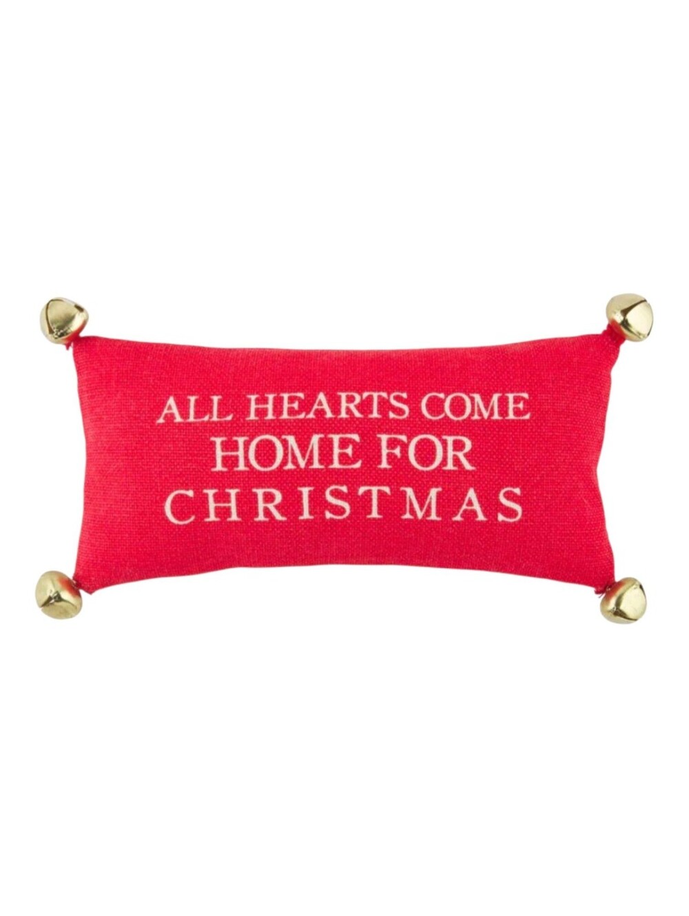 Christmas Accent Pillow Small Rustic Red Burlap & Gold Bells Holiday Home Decor